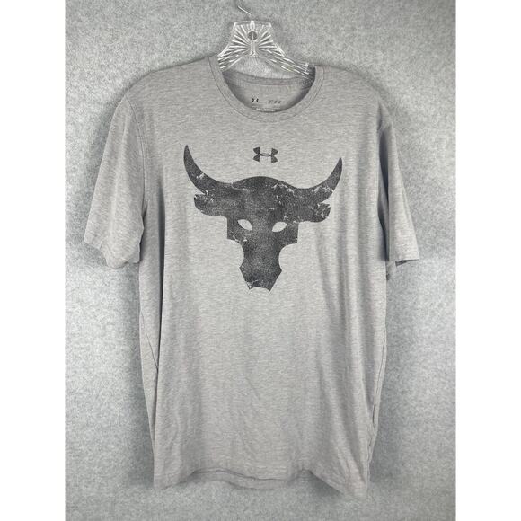 Under Armour Project Rock‎ T Shirt Mens Size M Gray Brahma Bull Loose Heatgear - Picture 1 of 9